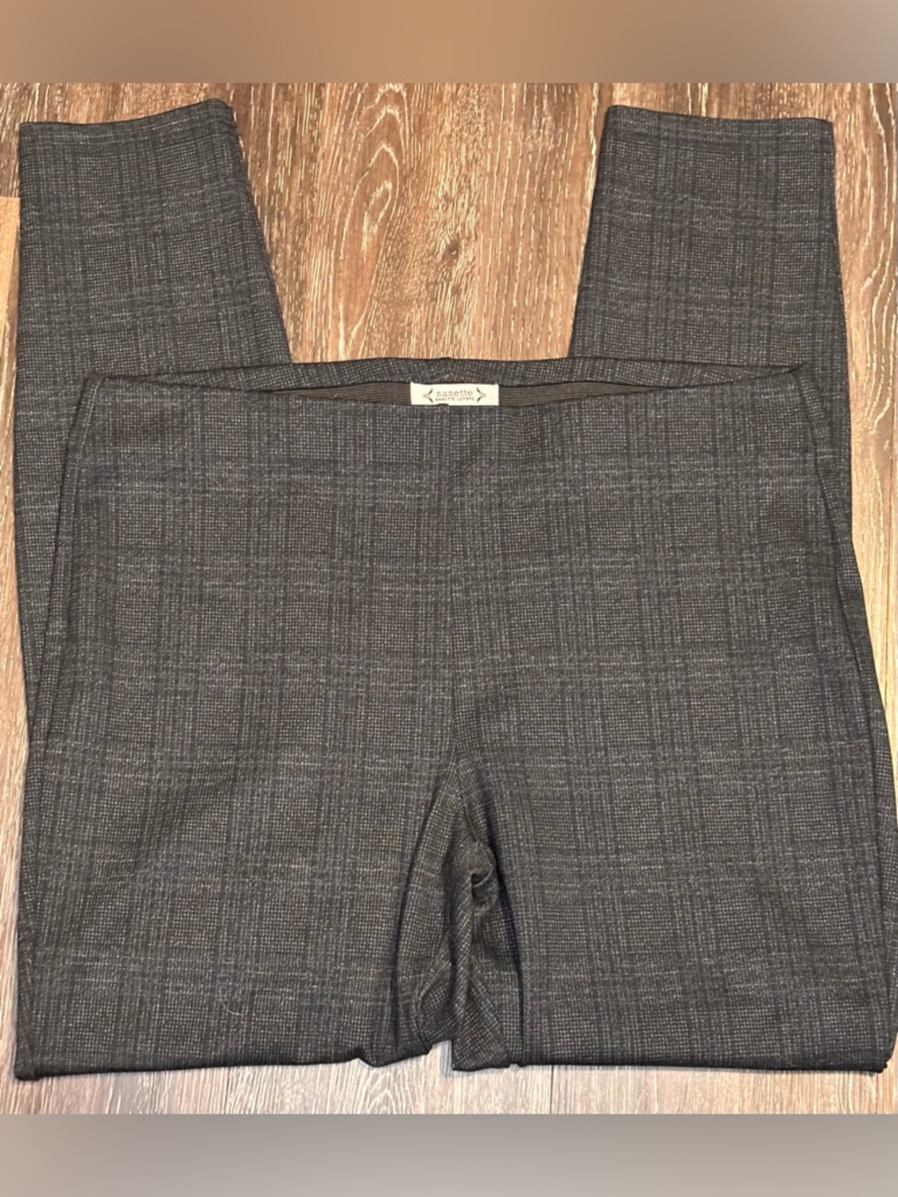 🌸 Nanette Lepore Plaid Charcoal Pull On Pants Size Large Office Career Casual